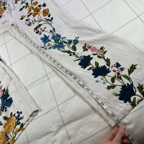 Anthropologie Pants Womens Medium White Floral Printed Pull On Bohemian Wide Leg - Picture 10 of 12
